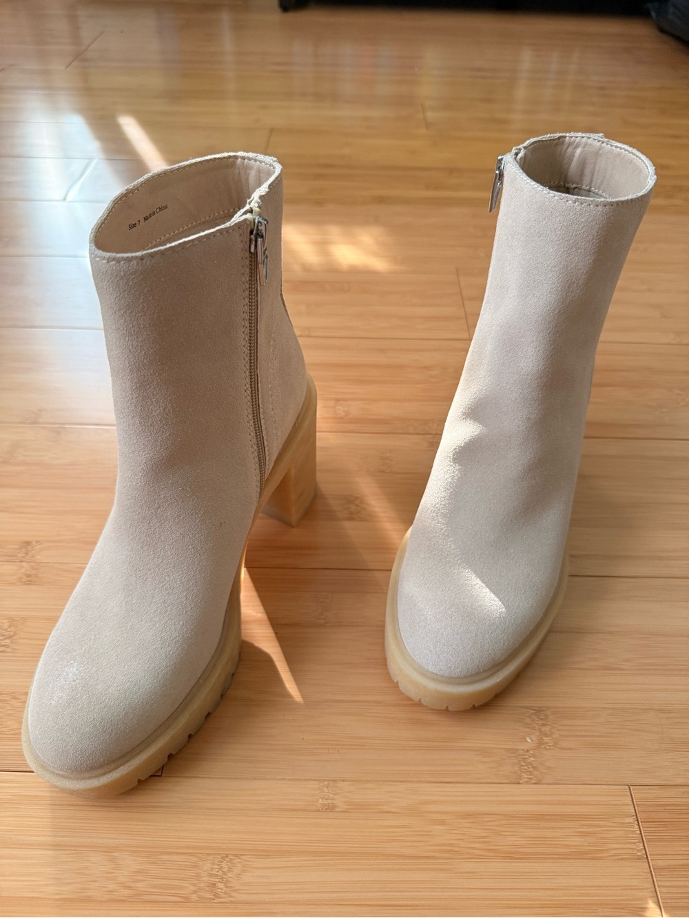 Dolce Vita - Suede Block Heel Ankle Boots with Gum Sole - Cream - Size 7